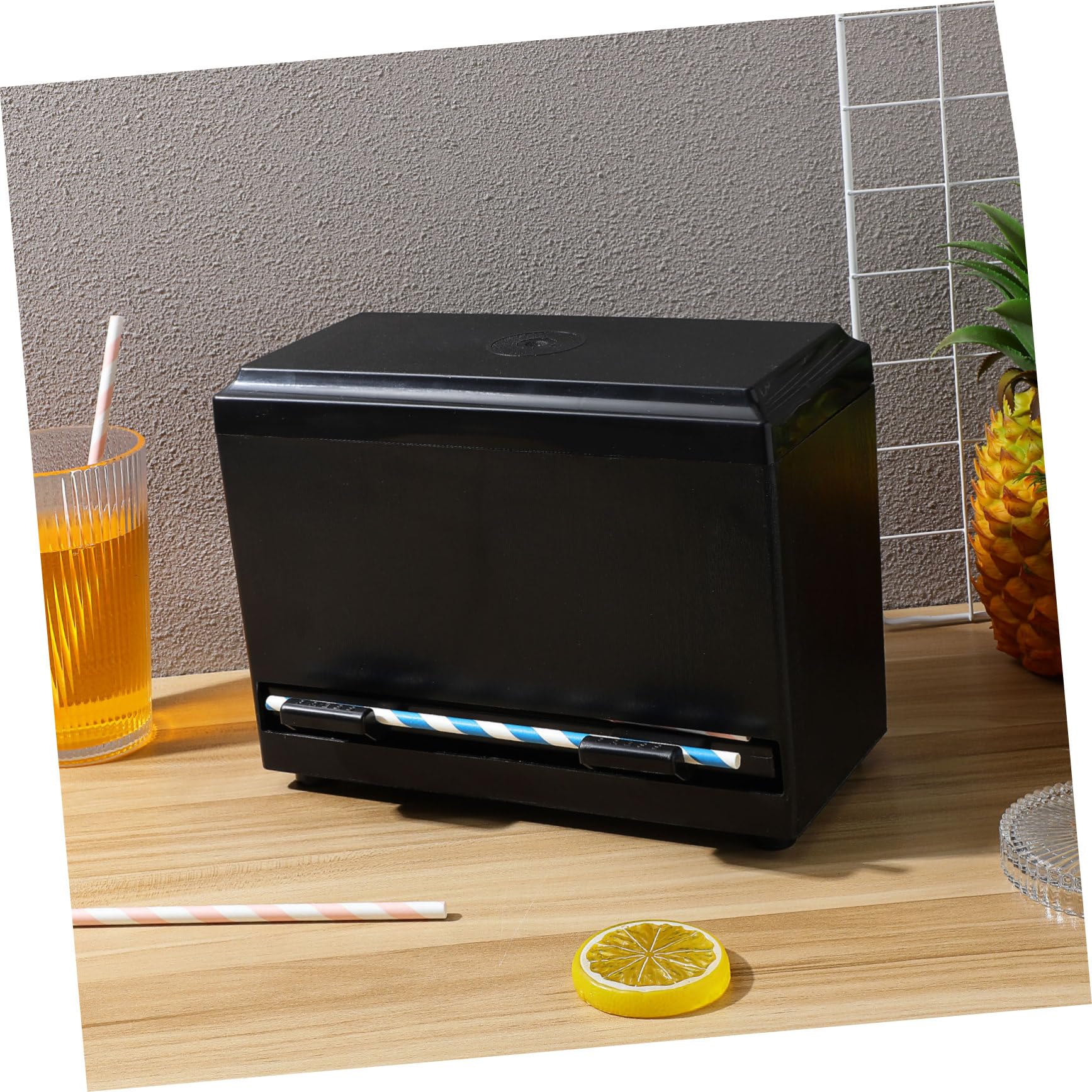 Automatische Push-type Strohhalmbox Schwarz Langlebiger Pipetten-aufbewahrungsbehälter Praktischer Trinkhalmspender für Cafés Milchtee-shops und Gastronomie Stabiles Material