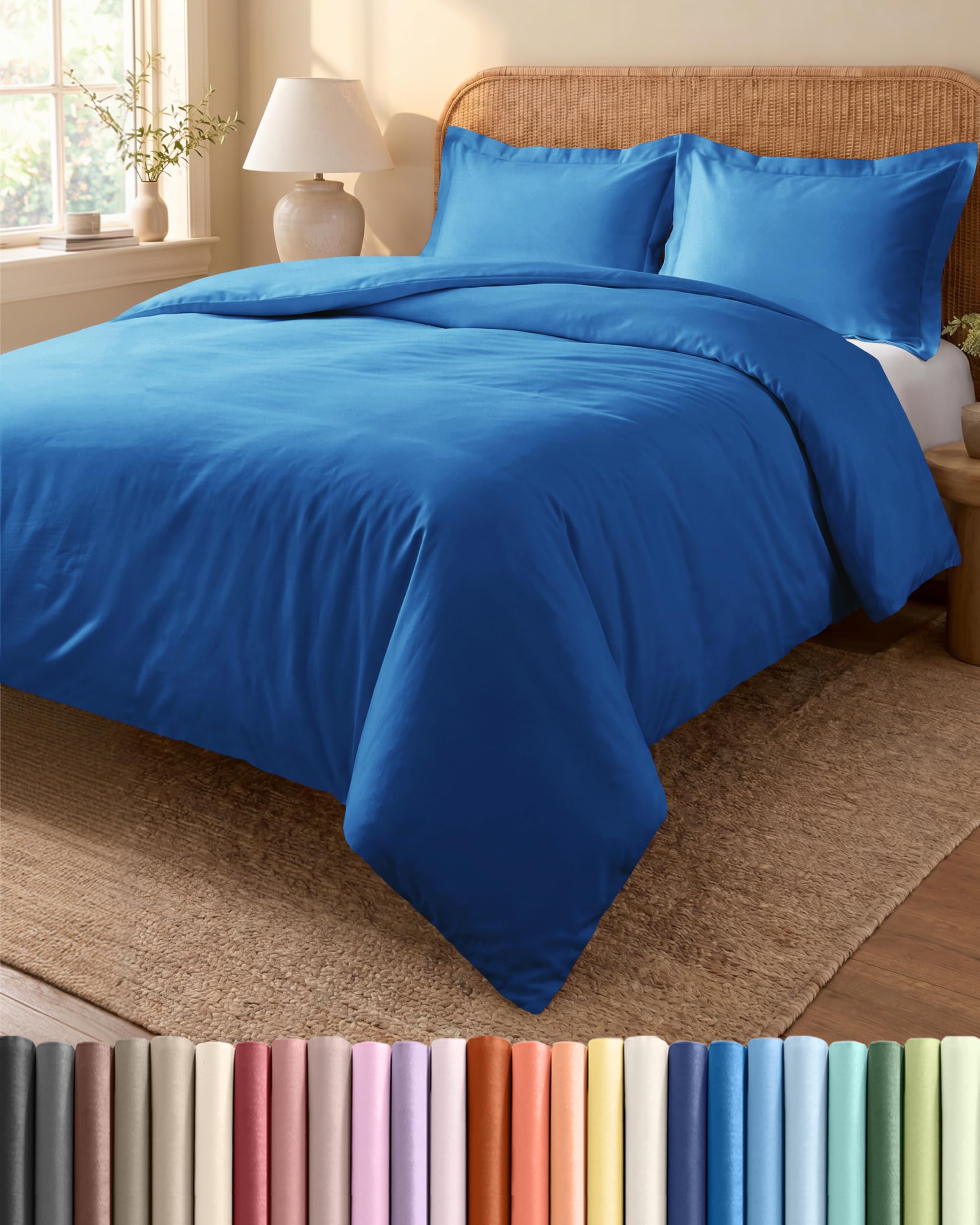 Copripiumino Matrimoniale 240x220 cm Blu Reale 3 Pezzi - Copripiumino 240x220 cm e 2 Federe 65x65 cm - Microfibra Spazzolata - Anti-Grinze, Morbida e Traspirante - Ipoallergenica OEKO-TEX Standard 100