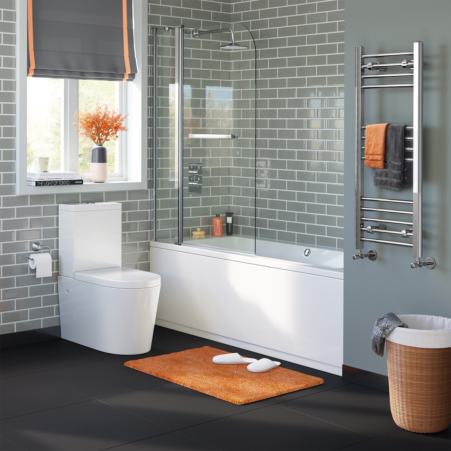 iBathUK Bath Screen Shower Screen for Bath 180 Degree Pivot 6mm Tempered Glass Shelf Door Panel with Rounded Corners Handrail - 1000mm product thumbnail 3
