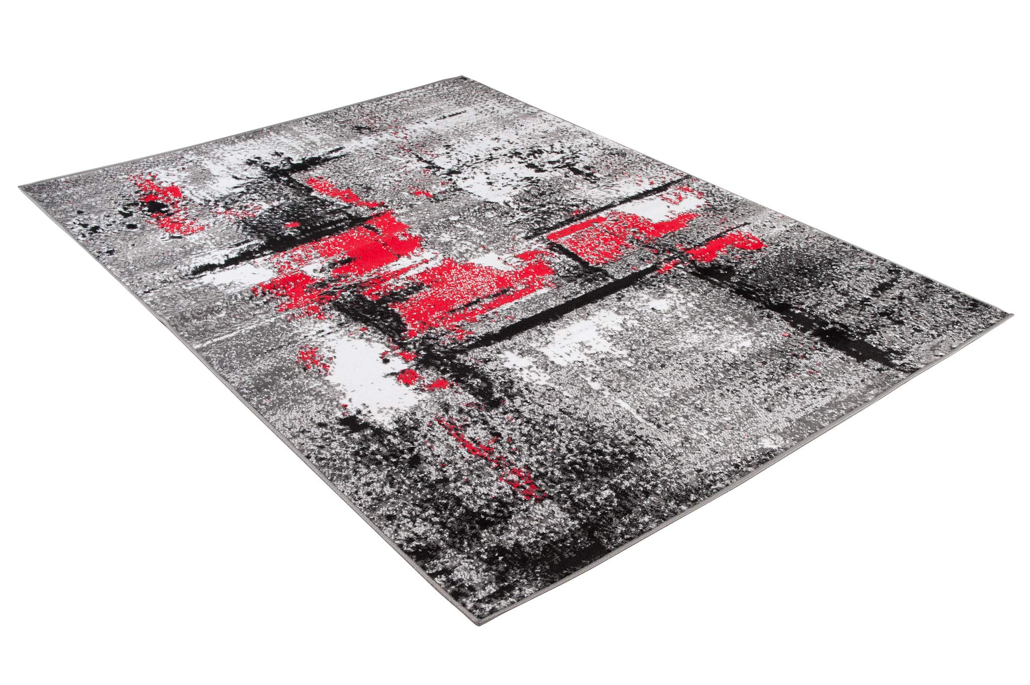 TAPISO Maya dywan z krótkim włosiem, nowoczesny, szary, kremowy, czerwone paski, melanż, do salonu, sypialni, Öko-Tex, 200 x 300 cm