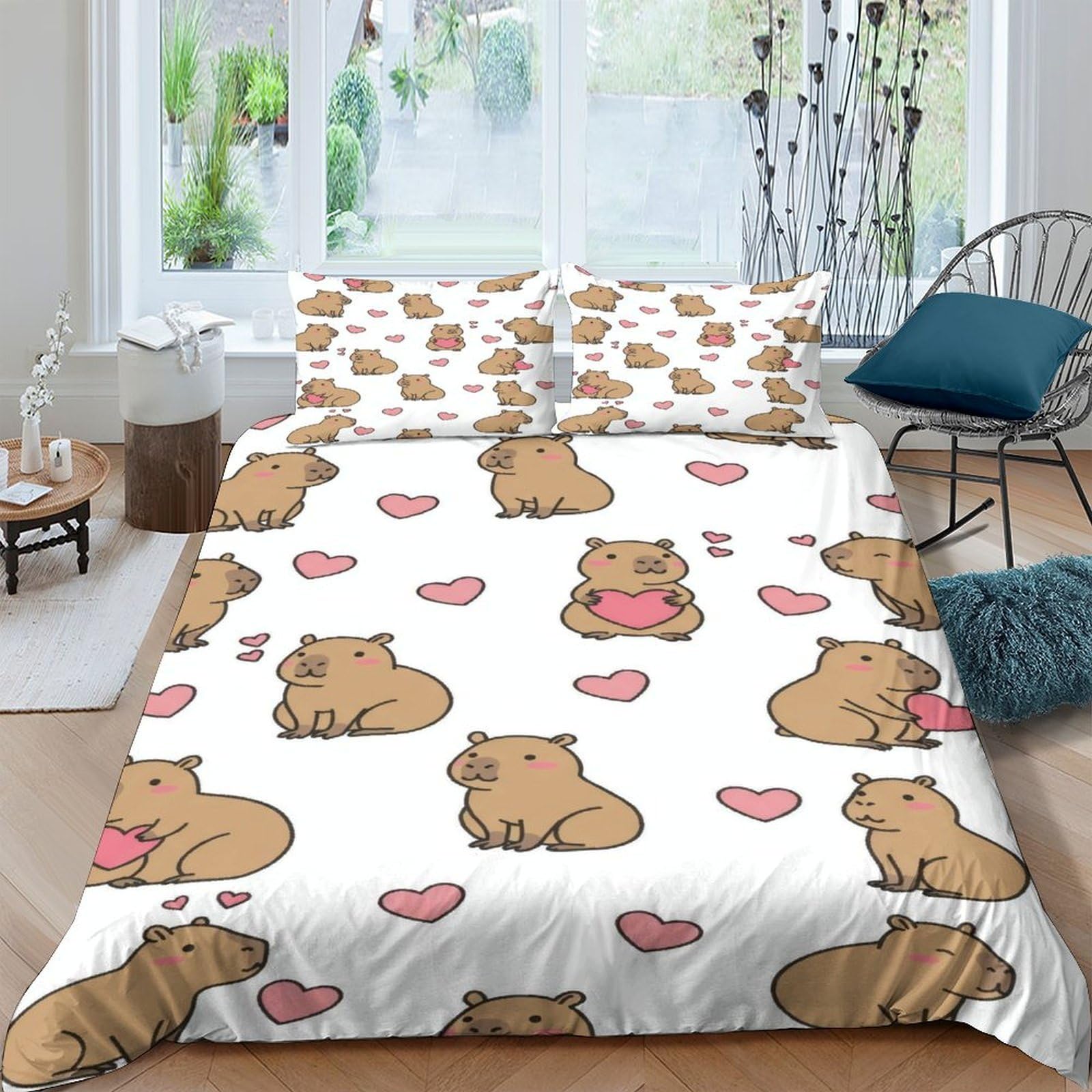 Ctjqhvkz Style-8 3D Printed Capybara Heart Pattern Fitted Sheet Microfiber Soft Anti-Slip Bed Cover For Bedroom Dorm Easy Care Decor Single（135X200cm）