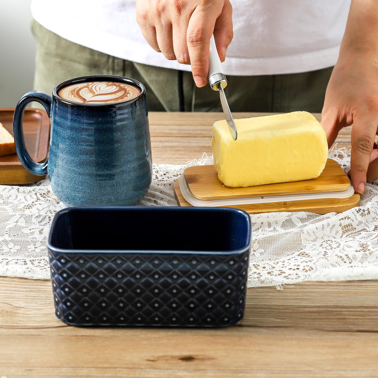 Ceramic Butter Dish With Lid And Knife - Insulated Butter Container – Kitchen Gizmos - View #8