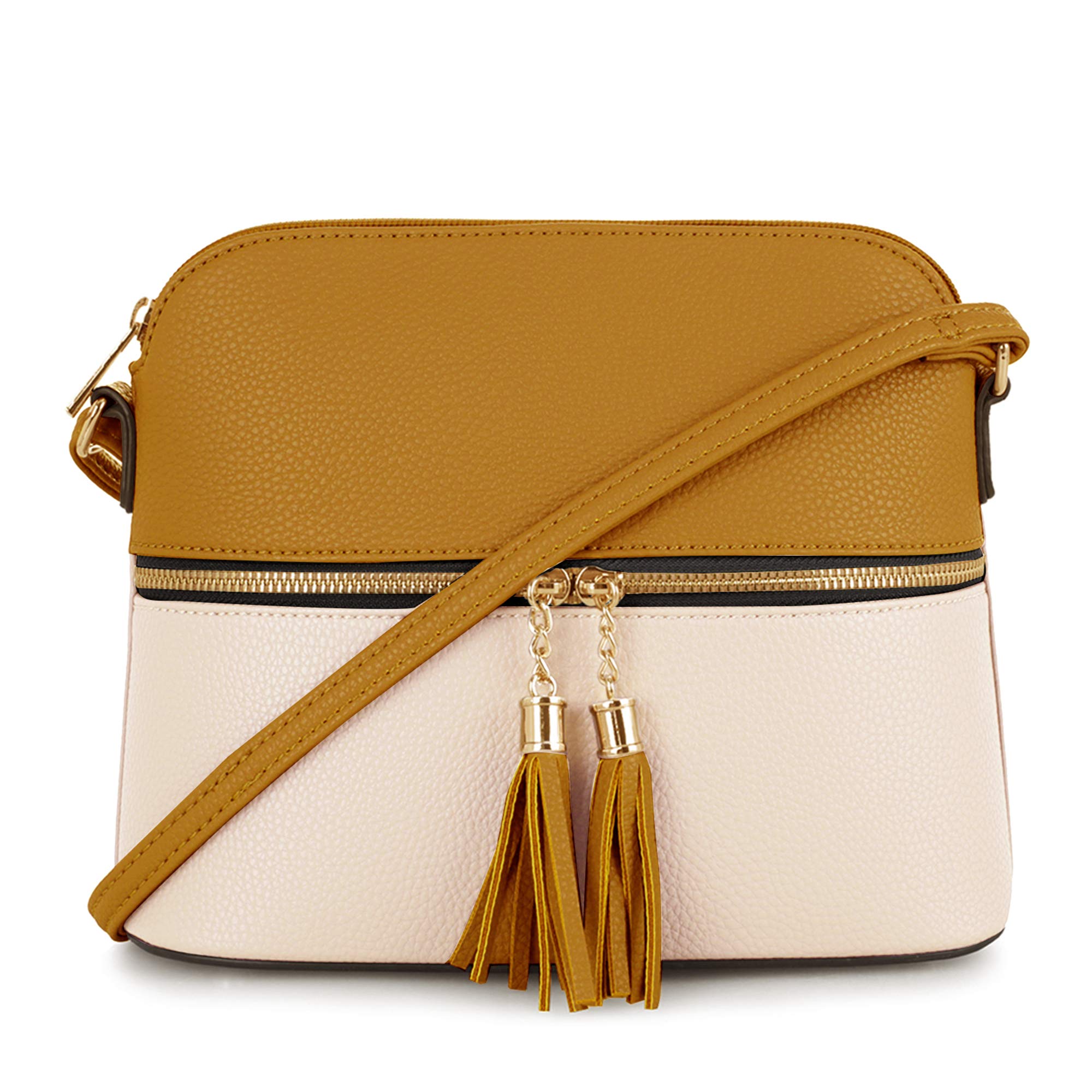 SG SUGU Lunar Lightweight Medium Dome Crossbody Bag Shoulder Bag with Tassel | Zipper Pocket | Adjustable Strap