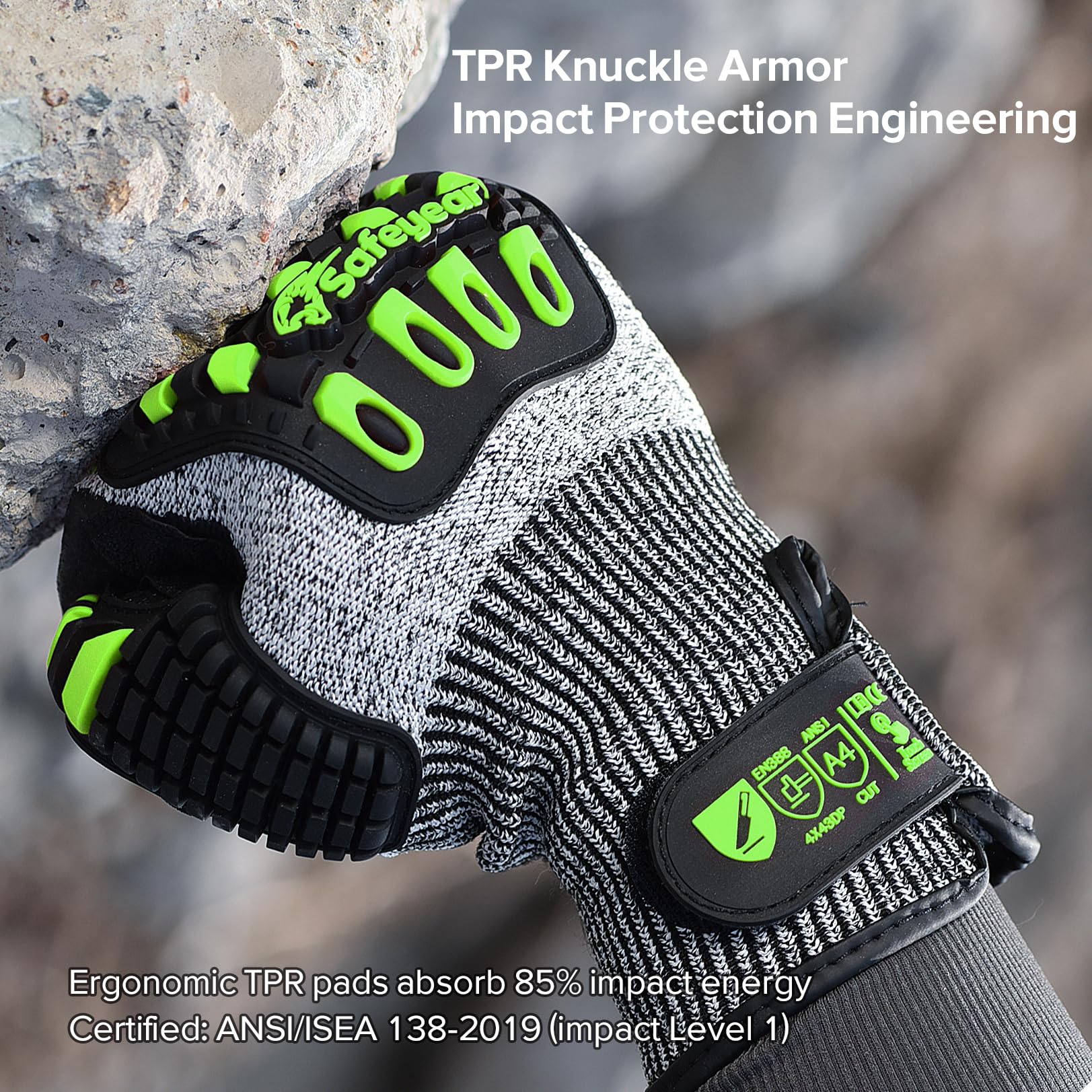 SAFEYEAR Level 5 Cut Resistant Gloves, Nitrile Sand Coated with TPR Impact Protection - Image 3