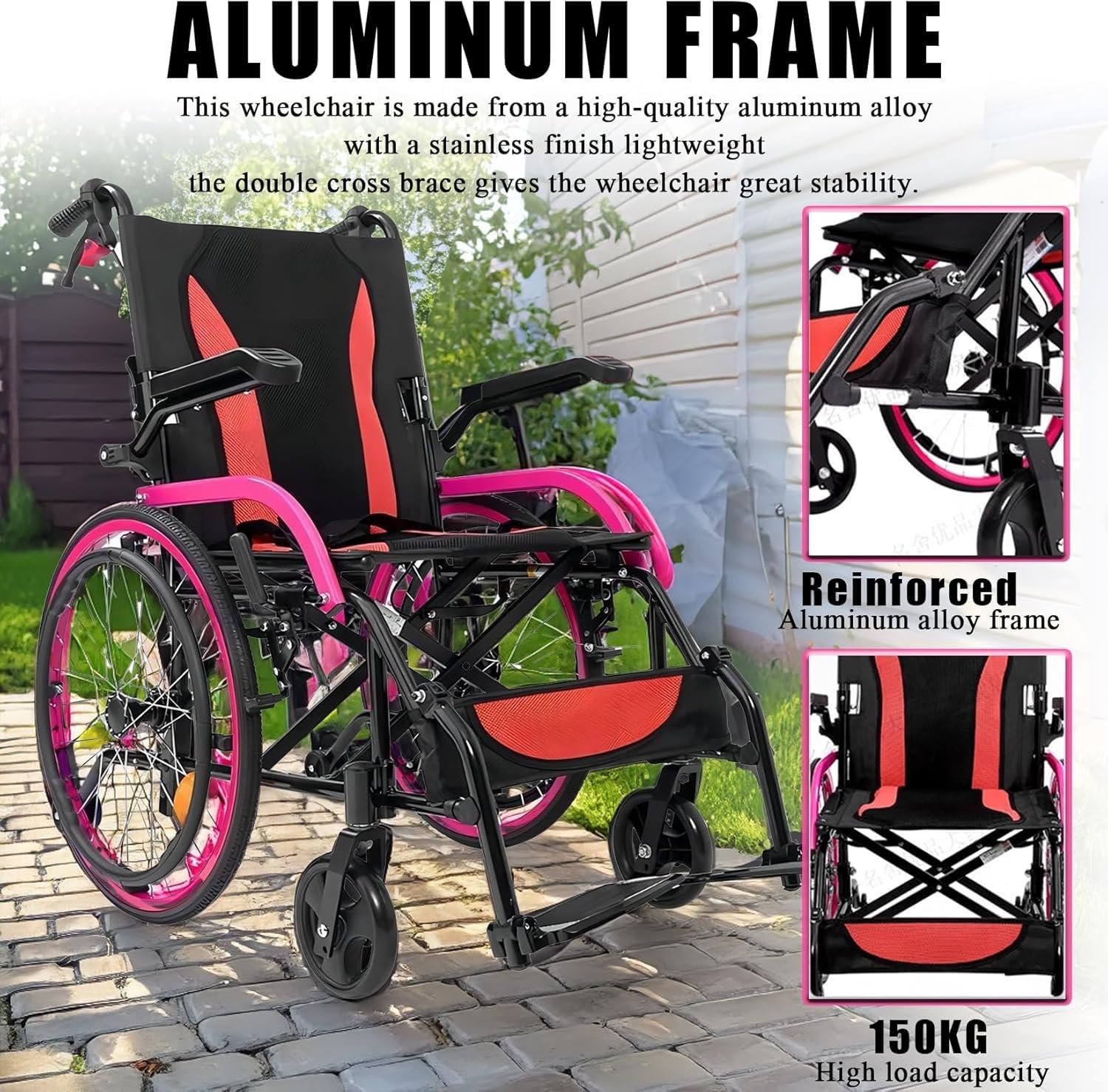 Silla De Ruedas De Viaje Ultraligera,Silla Ruedas Plegable Liviana para El Hogar Y La Carretera,Silla Ruedas Activa Aluminio,Sillas Ruedas Autopropulsadas,Reposabrazos Giratorios