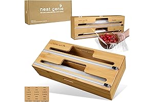 2 in 1 Bamboo Foil and Plastic Wrap Organizer with Cutter