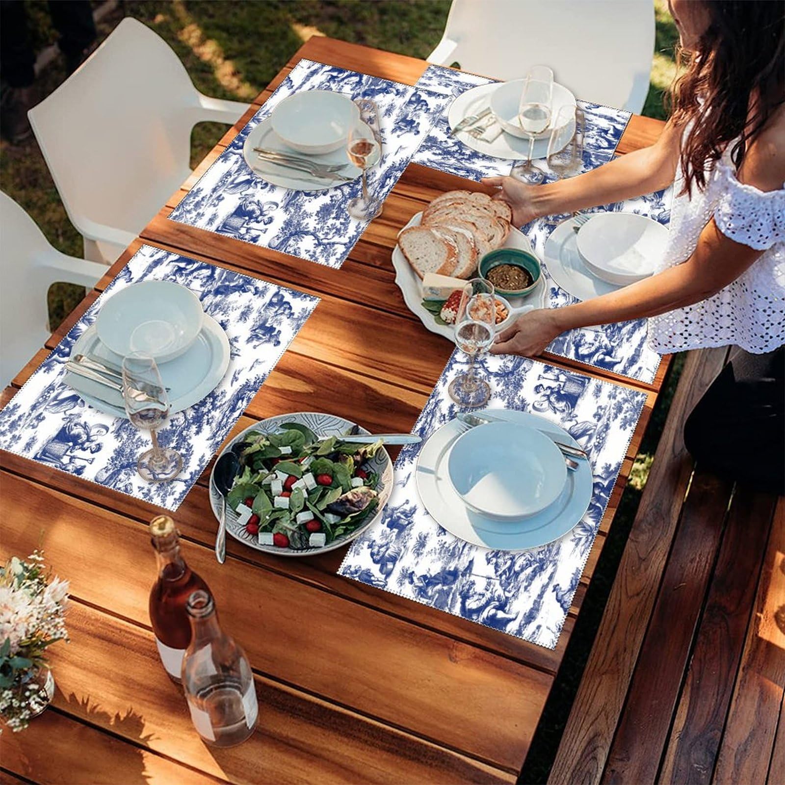Amazon.com: Yinrune Navy Blue Toile Rench Country Placemats Set of