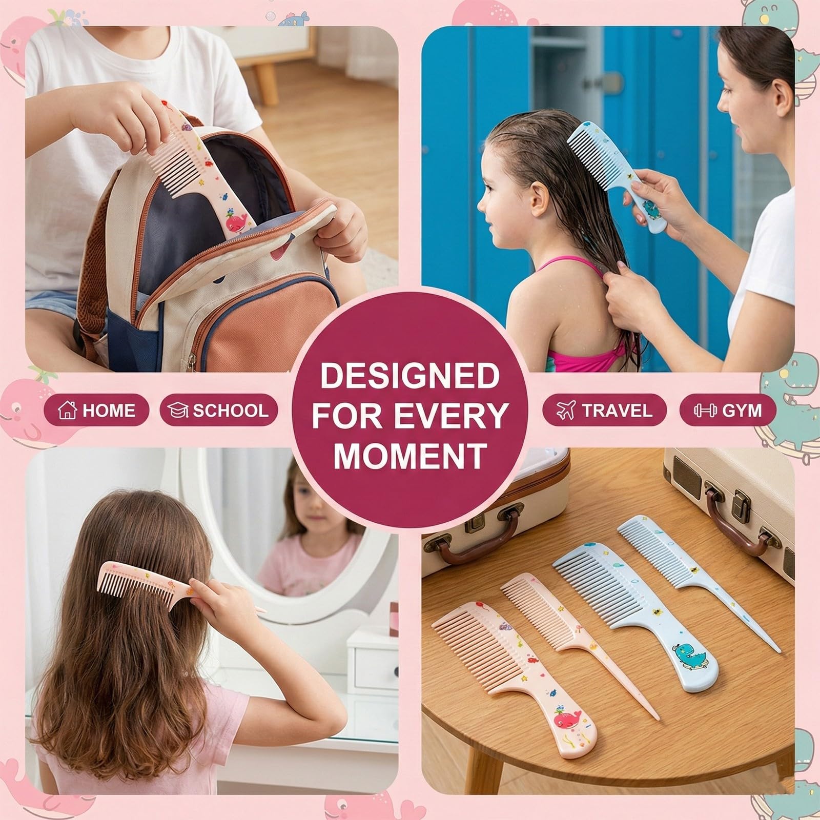 4 Pcs Spazzole per Capelli e Pettini Bambina,Set Parrucchiera Bambina,Pettine Districante per Capelli Bagnati e Asciutti,Pettine Neonato Crosta Lattea,Spazzola a Coda di Ratto Ragazze e Ragazzi