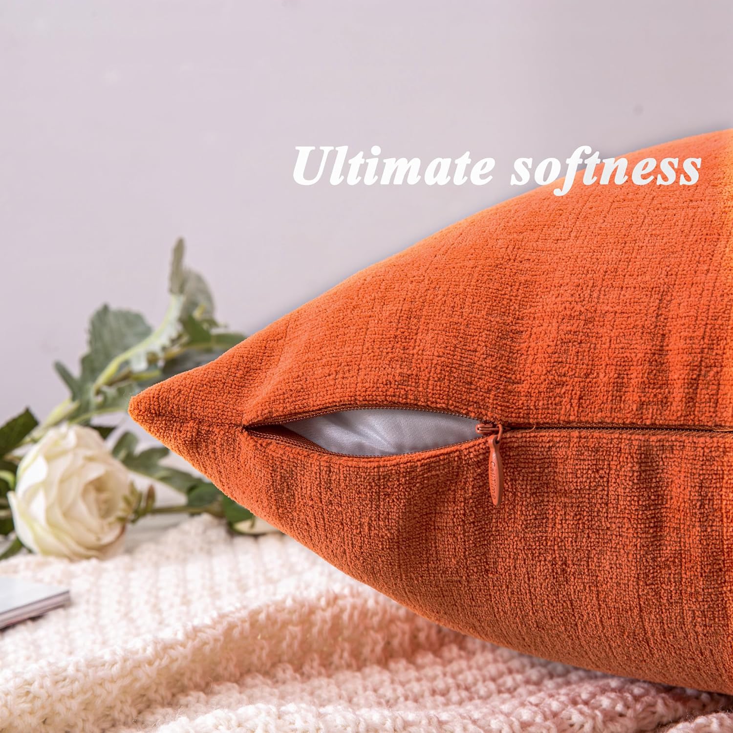 GAWAMAY Lumbar Pillow Decorative Rectangle Throw Pillow Covers 12"x20" Inch Set of 2, Super Soft Chenille Pillowcase for Living Room Bedroom Sofa Couch Cushion Cover Burnt Orange 30x50cm (ONLY COVERS) - Image 8