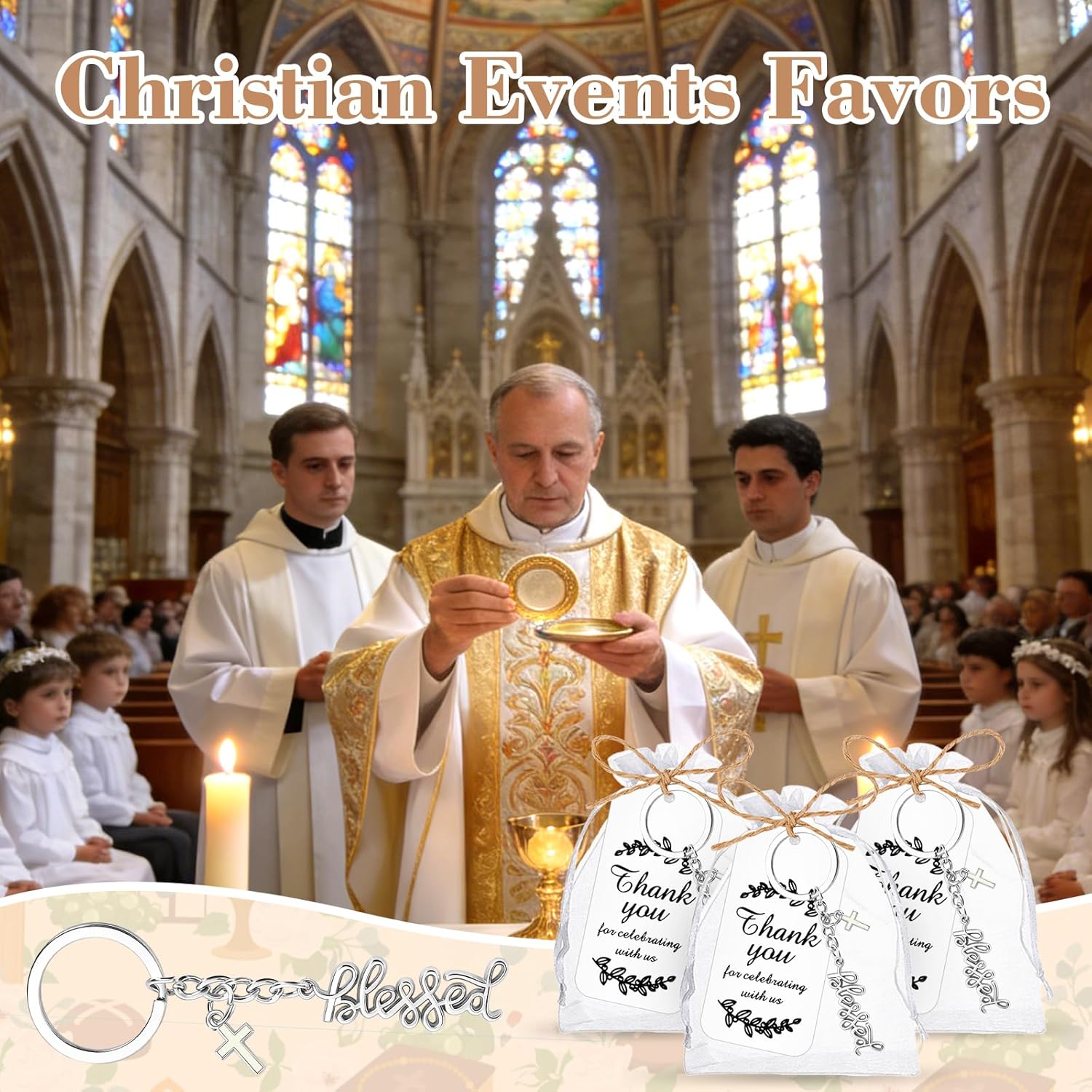 50 Sets Christian Blessed Keychains with Cross Charm Keyrings,Bulk Favors for Religious Events Sunday School Baptism First Communion Gifts - Image 6