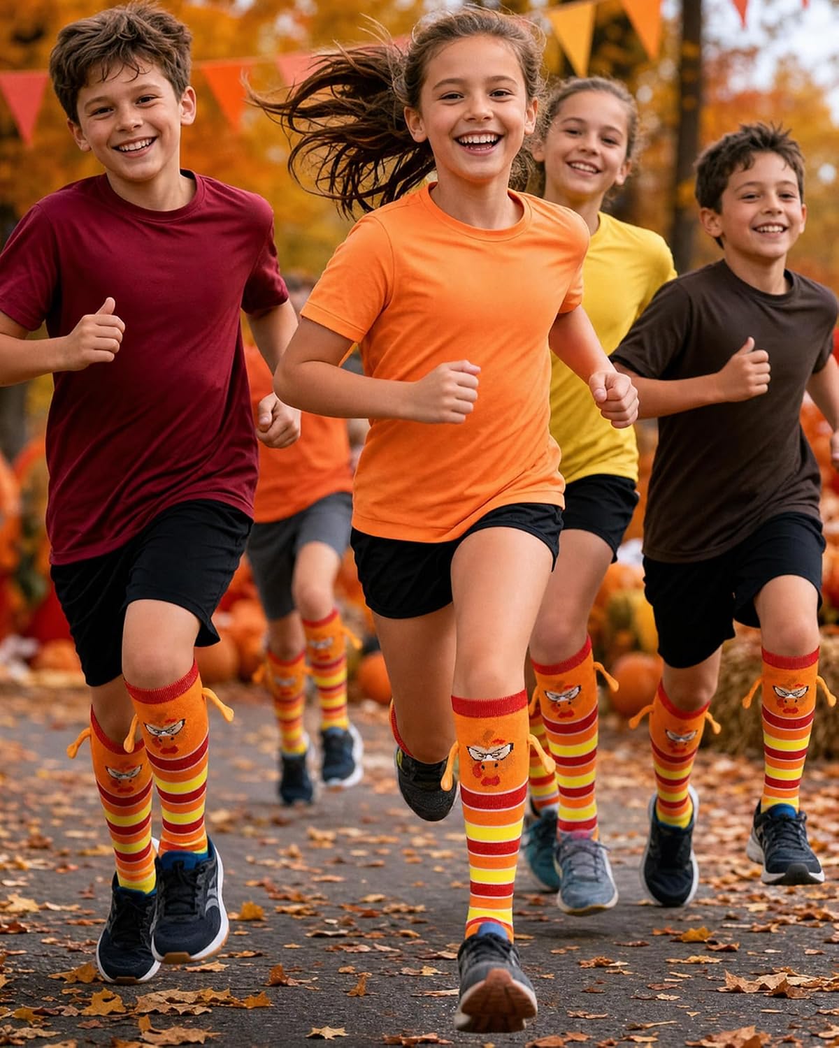 Turkey Trot Socks Thanksgiving Running Gear Funny Turkey Socks with Hands