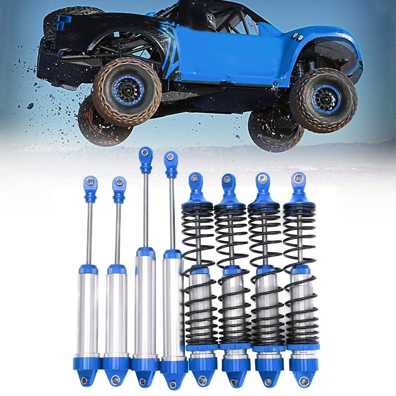 Set di Ammortizzatori RC Durevoli Ammortizzatori Anteriori e Posteriori in Alluminio Leggero per 1/7 UDR 4 Pezzi (Blu Scuro)