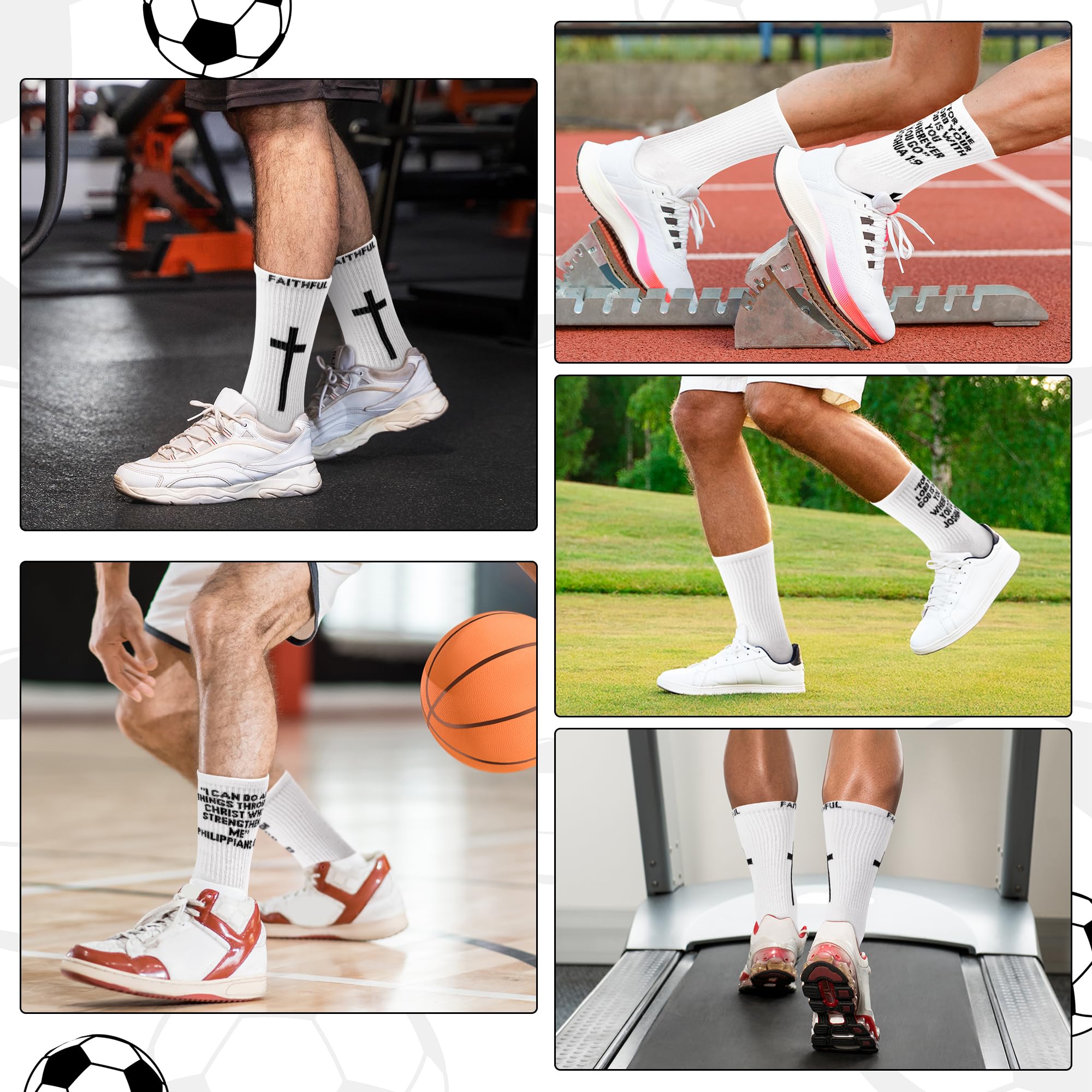 R HORSE Lot de 8 paires de chaussettes de football religieuses pour homme et femme, chaussettes de football antidérapantes en coton avec verset de la Bible, cadeaux de sport pour jeunes papas, cadeaux