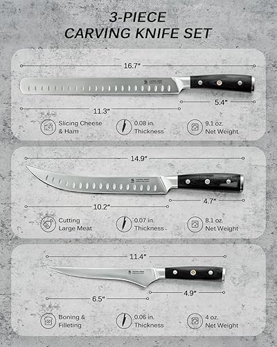 Miniatura 5 de KYOKU Samurai Series - Juego de 3 cuchillos de cocina de 6.5 pulgadas, cuchillo de deshuesar de 12 pulgadas, cuchillo de carnicero de 10 pulgadas,
