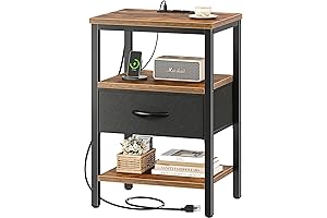 SUPERJARE Nightstand with Charging Station Bed Side Table