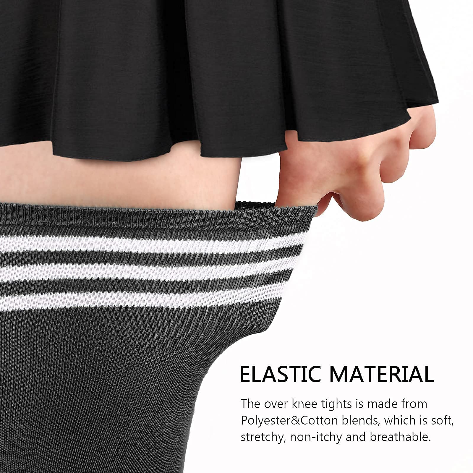 DRESHOW Extra Long High Thigh Socks Striped Over Knee Thin Tights Long Stocking: 2 Pairs Stockings With Stripe: Light Grey, Dark Grey