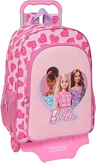 BARBIE LOVE - Mochila Escolar Grande con Carro, Mochila Niño, Mochila Infantil, Adaptable a Carro, Ideal para Niños en Edad Escolar, Cómoda y Versátil, Calidad y Resistencia, 33x15x42 cm, Color Rosa