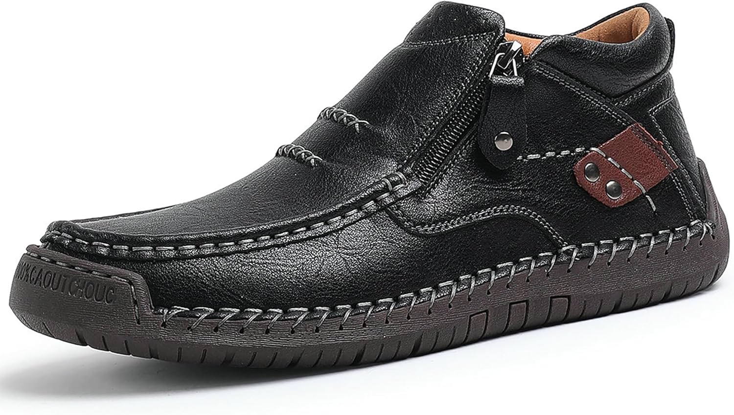 WOWSTICK Men's Slip on Hand-Stitched Leather Loafers, Lightweight Comfort Casual Ankle Chukka Walking Shoes