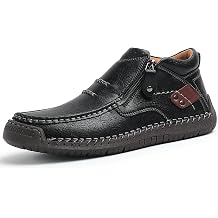 WOWSTICK Mens Slip on Hand-Stitched Leather Loafers, Lightweight Comfort Casual Ankle Chukka Walking Shoes
