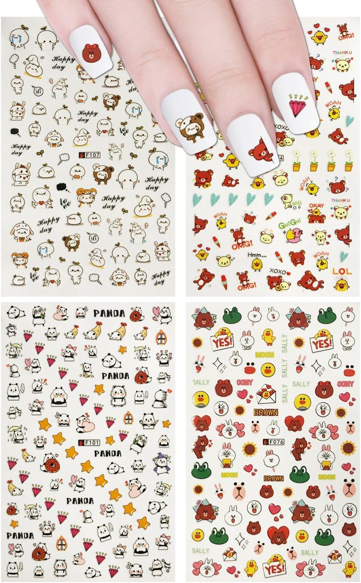 Allydrew 4 Sheets Nail Stickers Nail Art Set - Bears & Pandas Nail Stickers (4 Sheets)