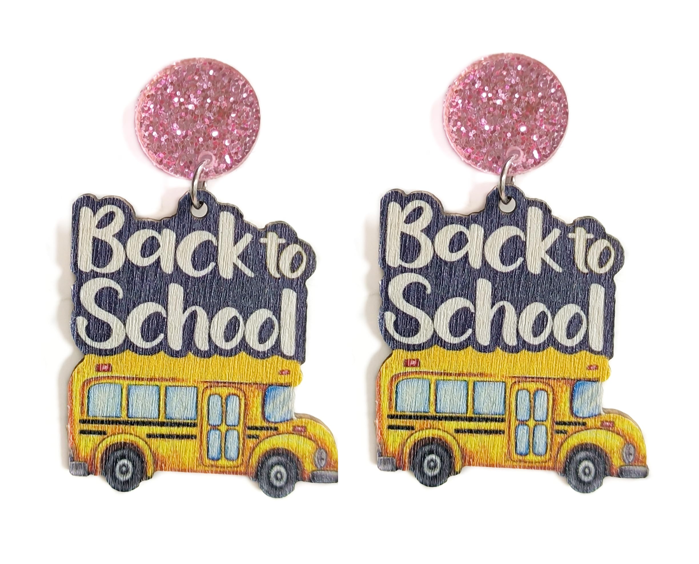 Colorful Heart Shape Wooden Teacher Student Dangle Earrings 2024 Back to School Cartoon Earrings for Women Girls Jewelryr First Day of School Gift for Teacher-Style E