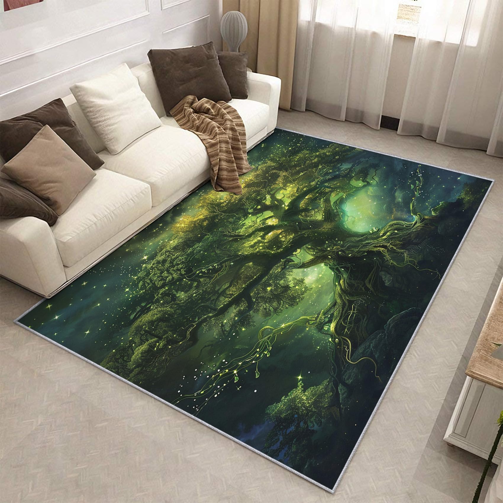 Tapis arbre de vie 180x240 cm lavable et antidérapant pour grand salon
