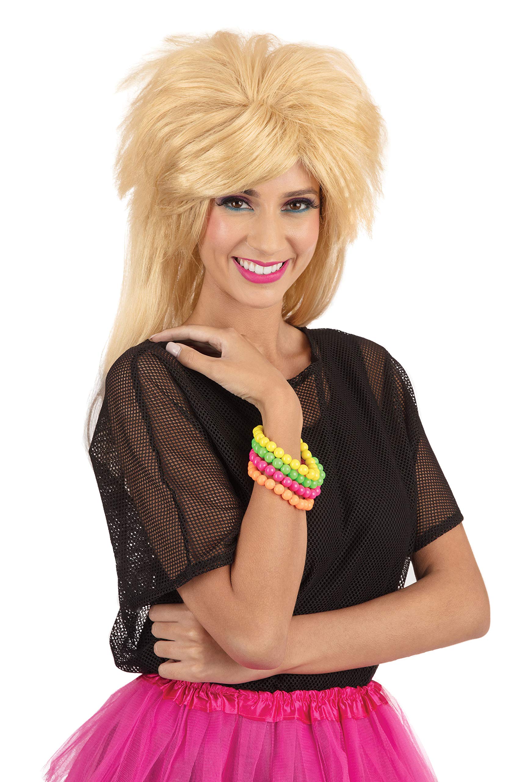 Bristol Novelty BA3311 80s Neon Beaded Wristband Women, Multi-Colour