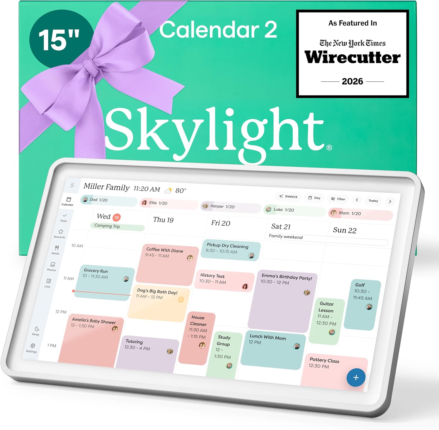 Skylight Calendar 2 - 15-inch Full HD Touchscreen Digital Calendar, Featured on Wirecutter - Wall Planner & Interactive Chore Chart, Smart Family Organizer, 16GB Storage, Wi-Fi, Wall Mount Included - Shadow Box, Silver