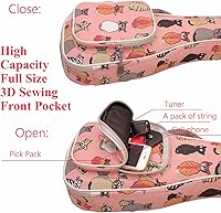 Vista 7 de MUSIC FIRST Funda de lona para ukelele MISS CAT para ukelele, correas de hombro dobles, diseño original