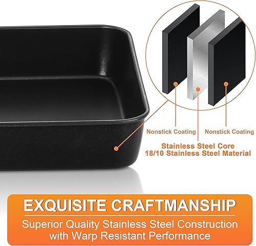 Miniatura 3 de Herogo Juego de 2 moldes para hornear profundos, antiadherentes de 8 x 10.5 pulgadas para horno, moldes rectangulares de acero inoxidable para