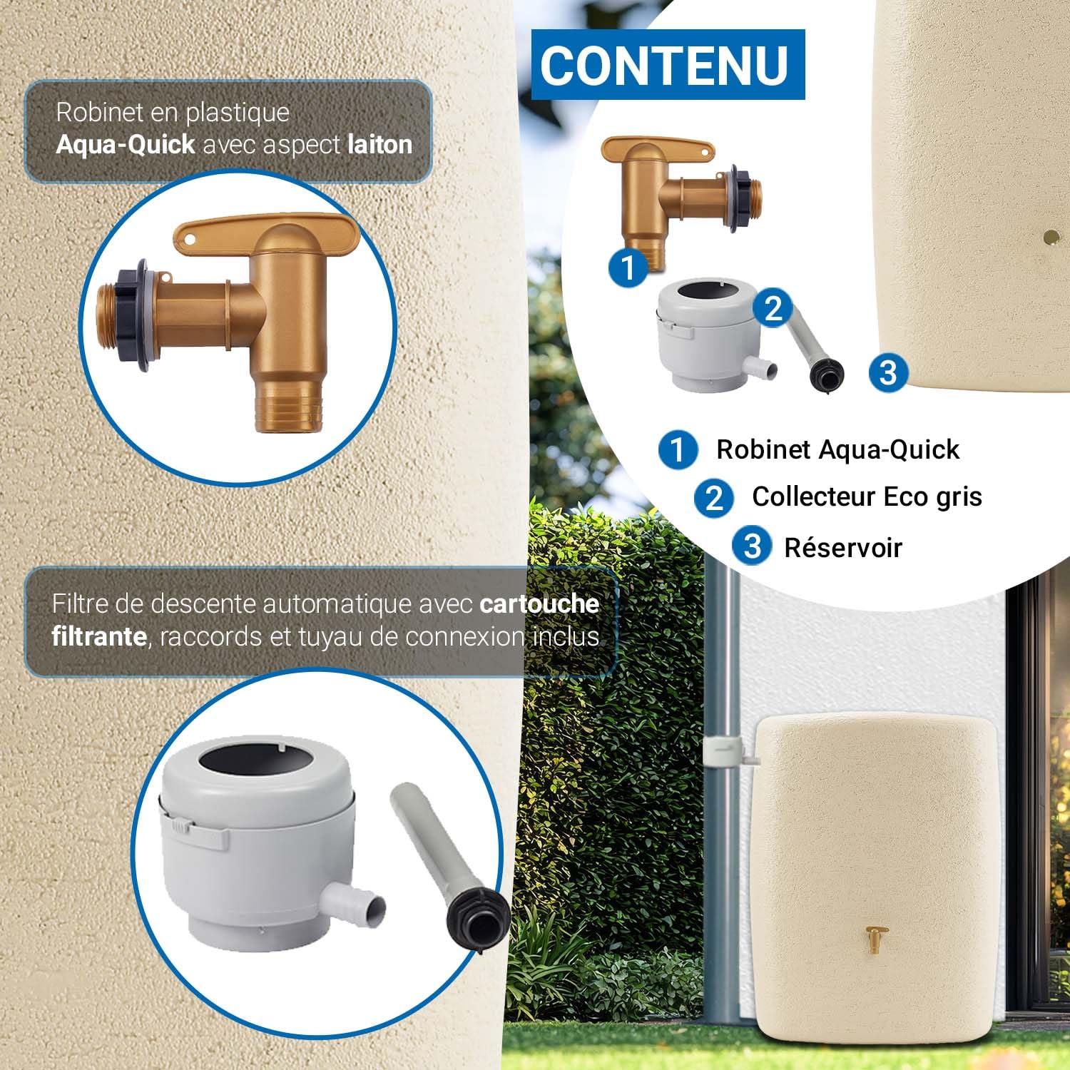 4rain Terra Kit Récupérateur d’Eau de Pluie 275L Sable