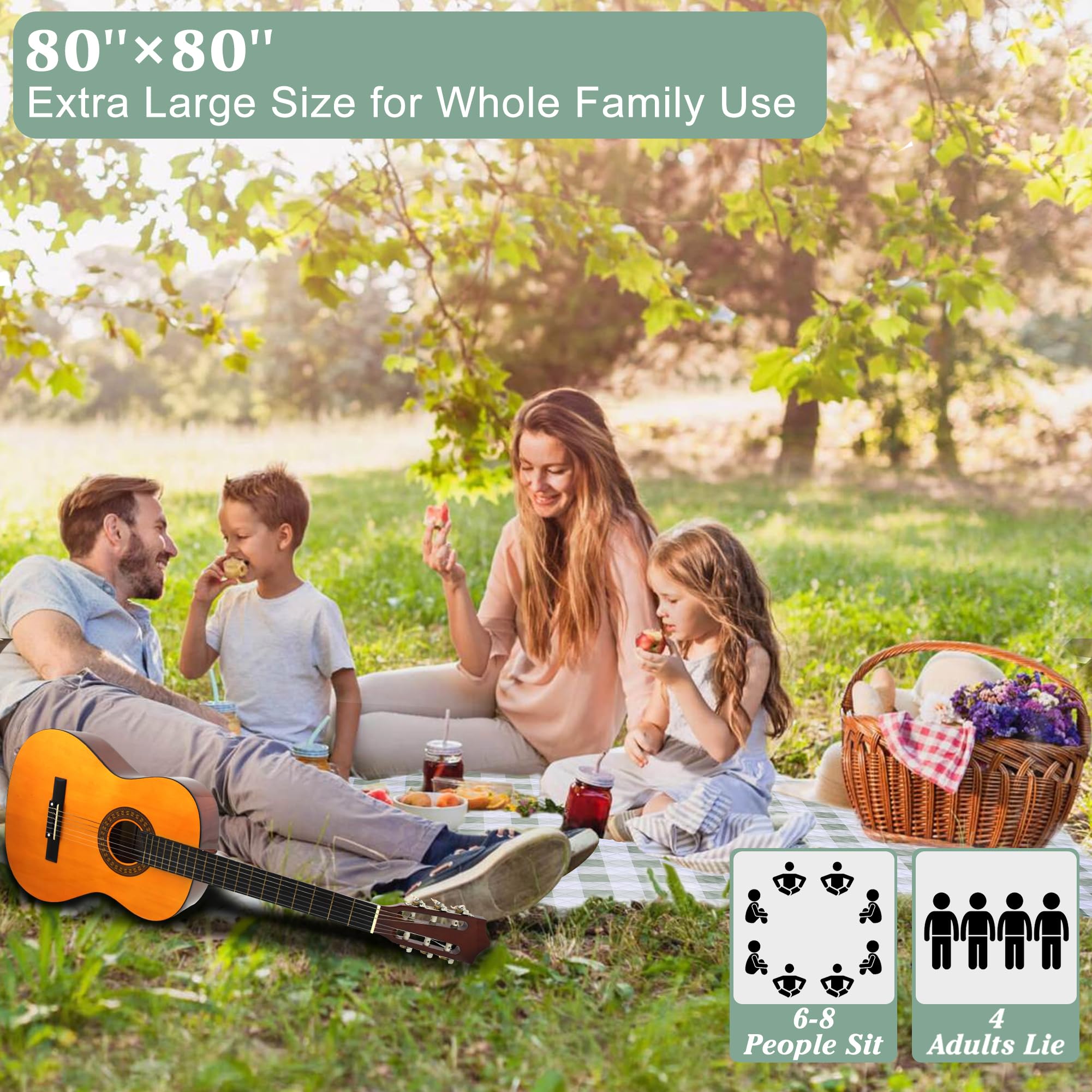 HX&OD Manta de picnic al aire libre, extra grande, 80 x 80 pulgadas, impermeable, plegable, manta de picnic a cuadros para playa, camping, césped, parque, accesorios, lindas ideas para parejas, bodas