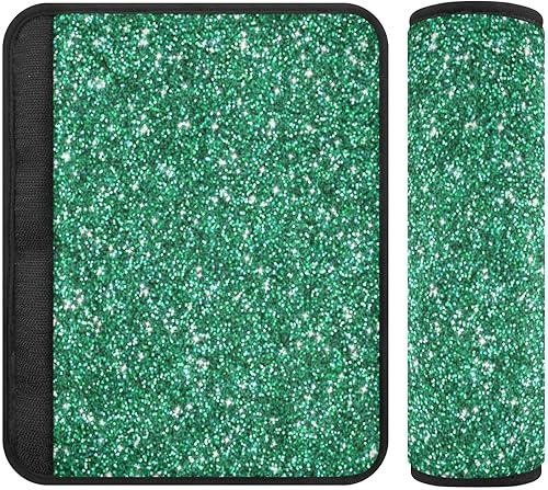 RPLIFE Green Glitter Texture Kids Seat Belt Cover Car Safety Belt Shoulder Protector, Washable Seat Belt Pad, Seatbelt Pad 2 Pack