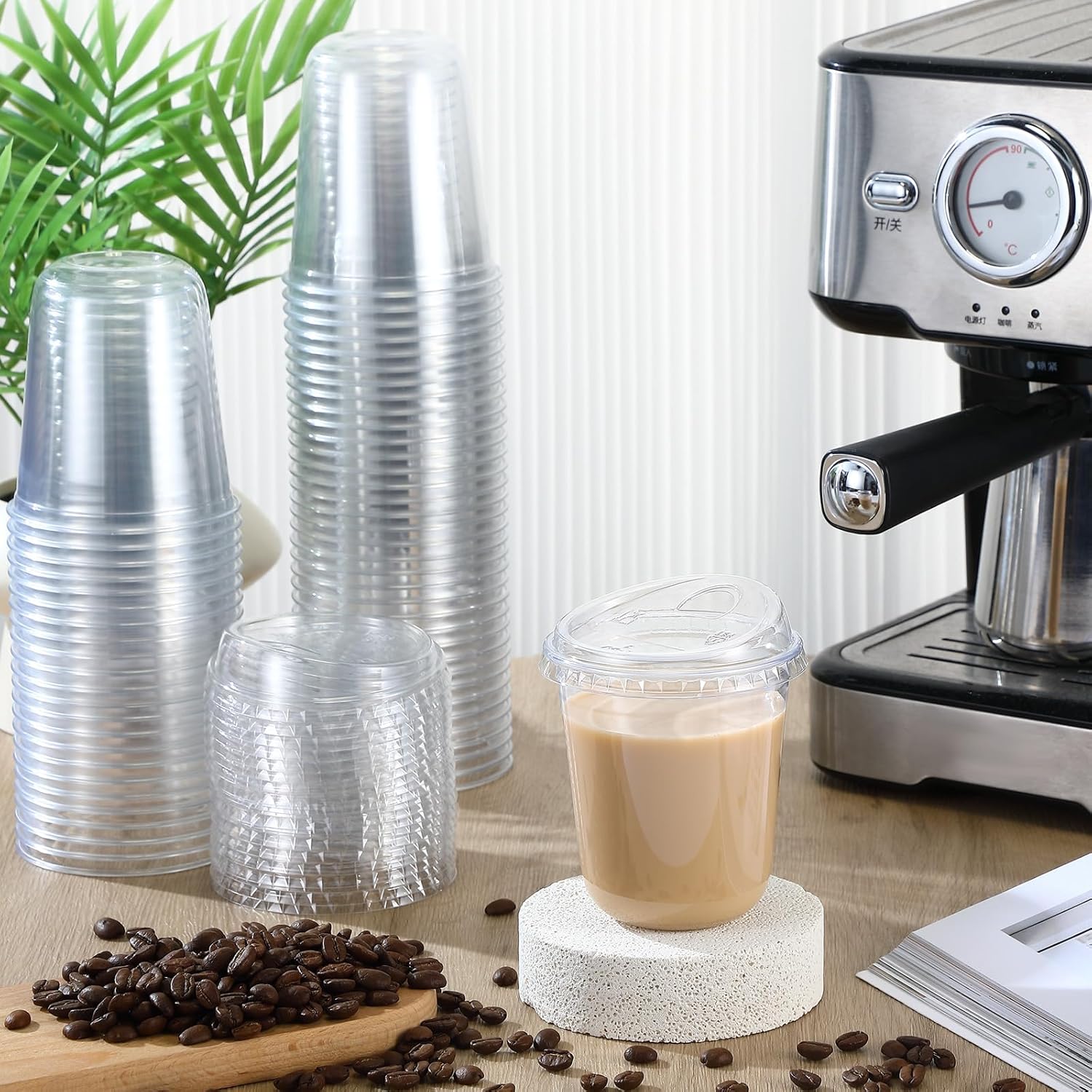 Baderke 100 Pcs Plastic Cups with Sip Lids Round Bottom Disposable Plastic Coffee Cups with Lids Clear Strawless Crystal Mugs for Iced Coffee Smoothie Cold Beverage Party Catering Supplies (14 oz) - Image 2