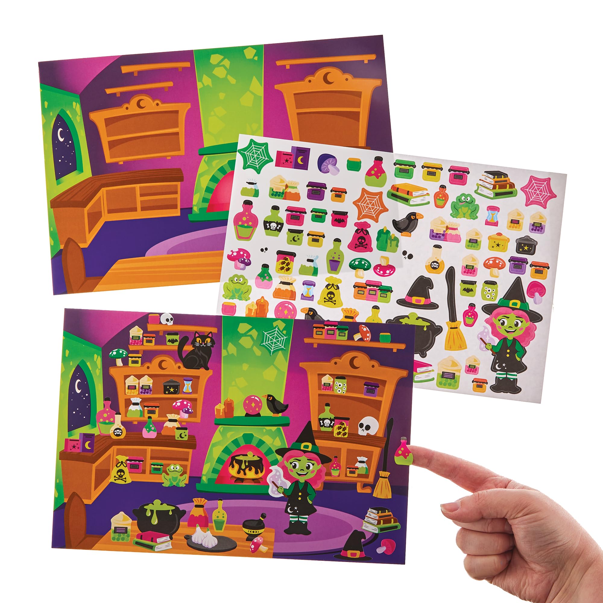 Baker Ross FN290 Witches Kitchen Spells and Potions Sticker Scenes - Pack of 4, Halloween Arts and Crafts for Kids