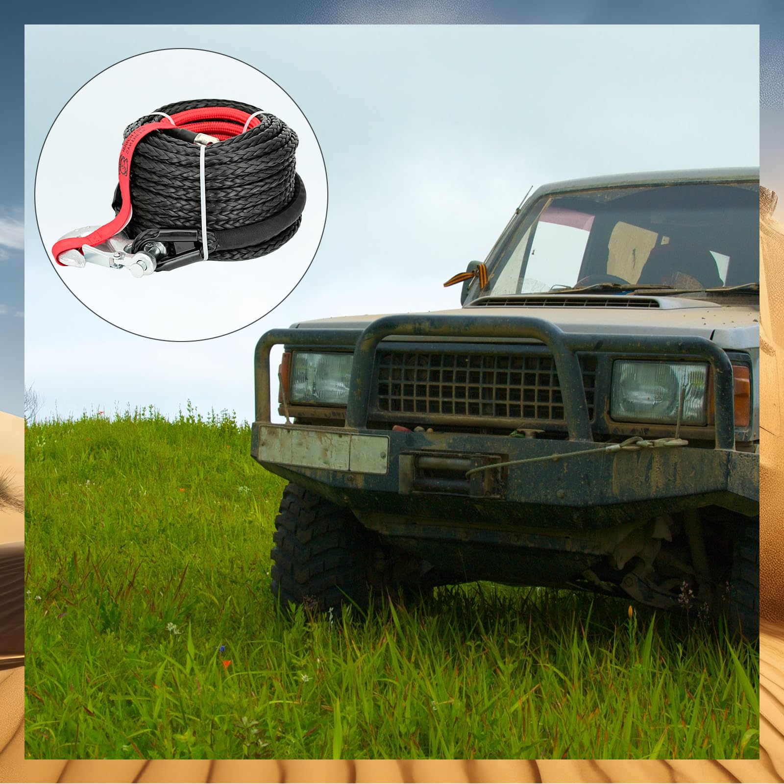 Abschleppseil Auto 8mm x 15m aus Nylon mit U-förmigen Haken | Abschleppseil PKW mit Tasche und Handschuhe, Berge Seil für SUV, Offroad und Notfälle