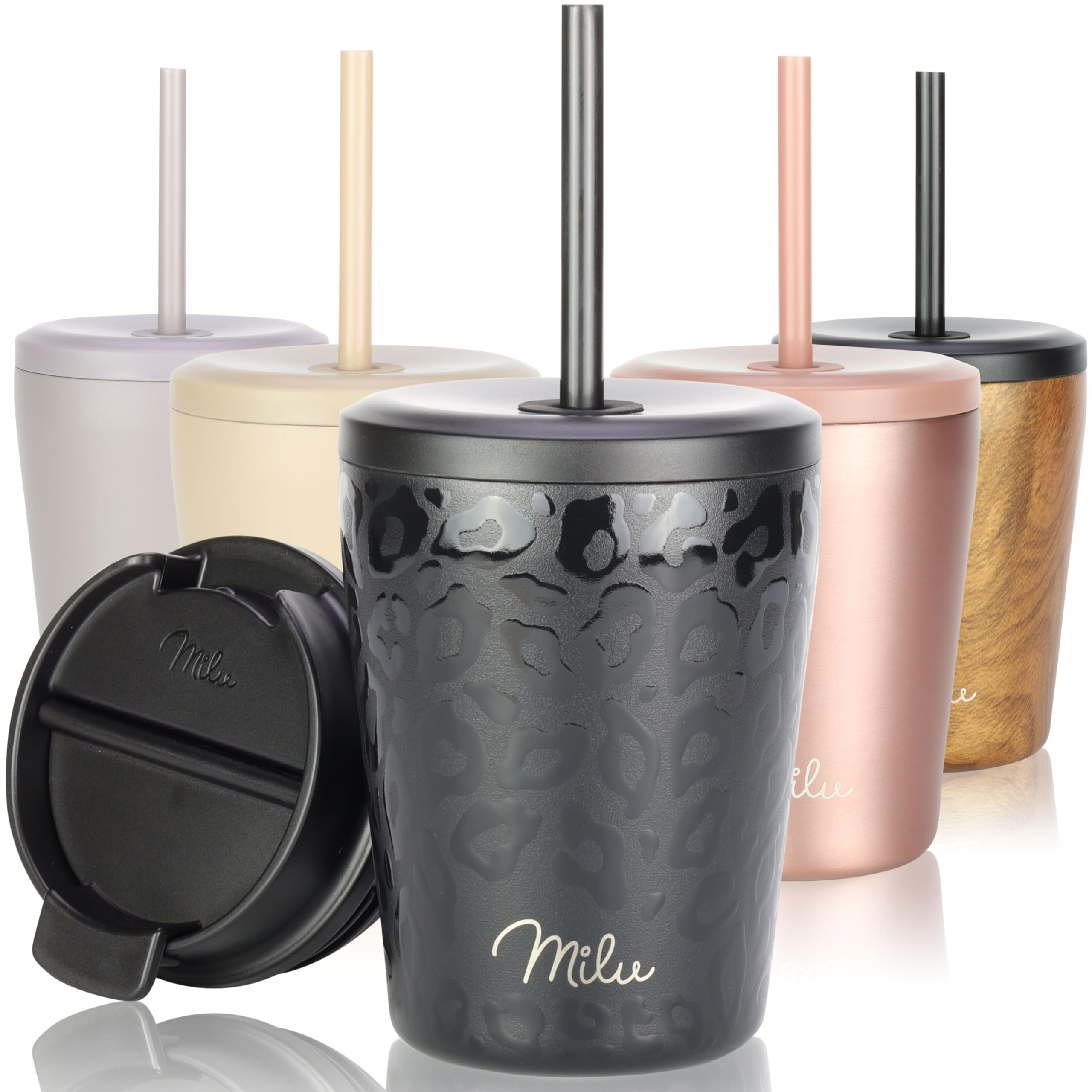Mug Isotherme Milu 300ml - Acier Inox - 10h Chaud / 20h Froid - 2 Couvercles Dont 1 Avec Paille - Sans BPA