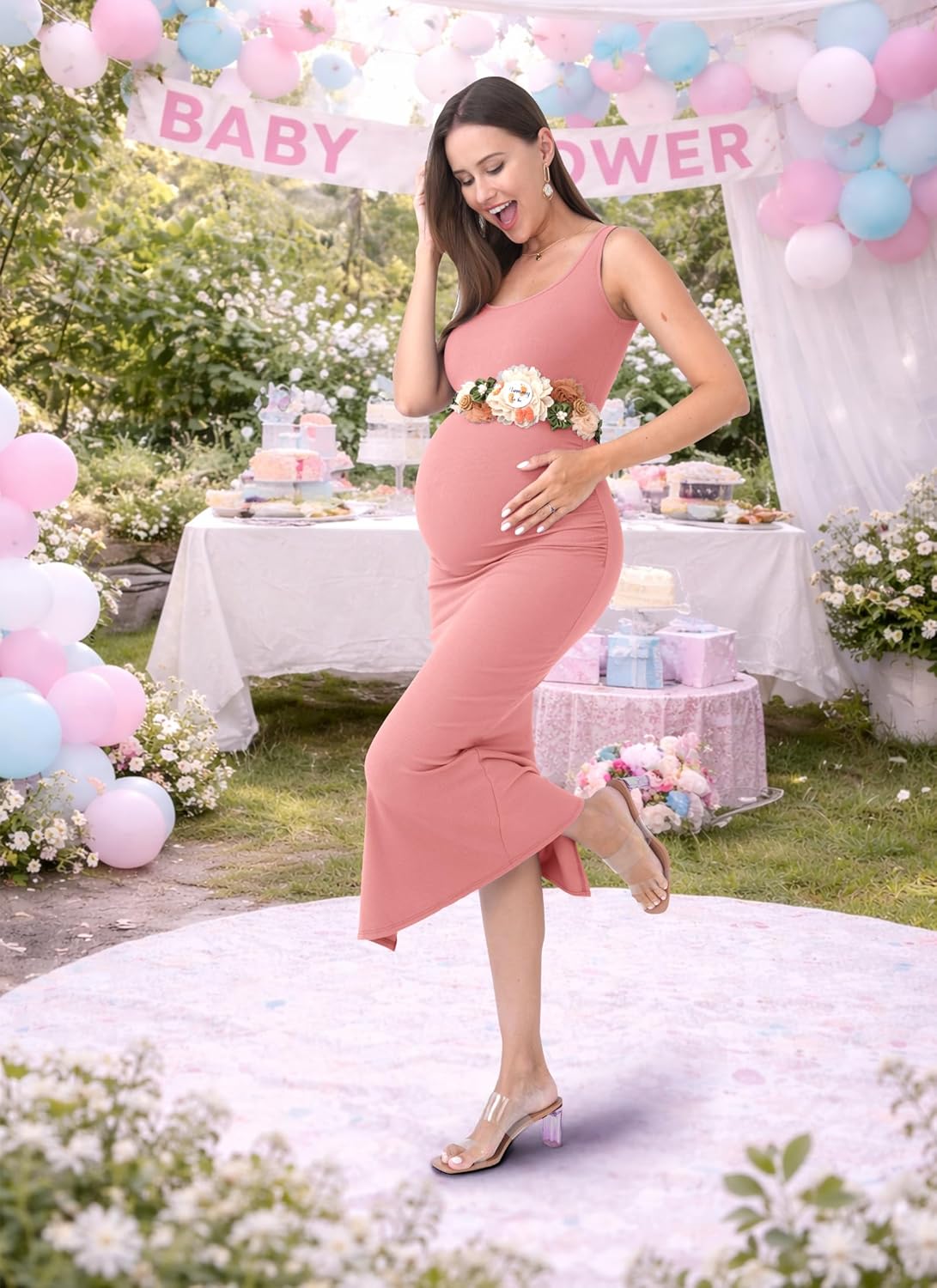 Rnxrbb 2 PCS Spring Summer Maternity Dress Cardigan Bodycon Short Tank Maternity Dresses Button for Women Long Sleeve