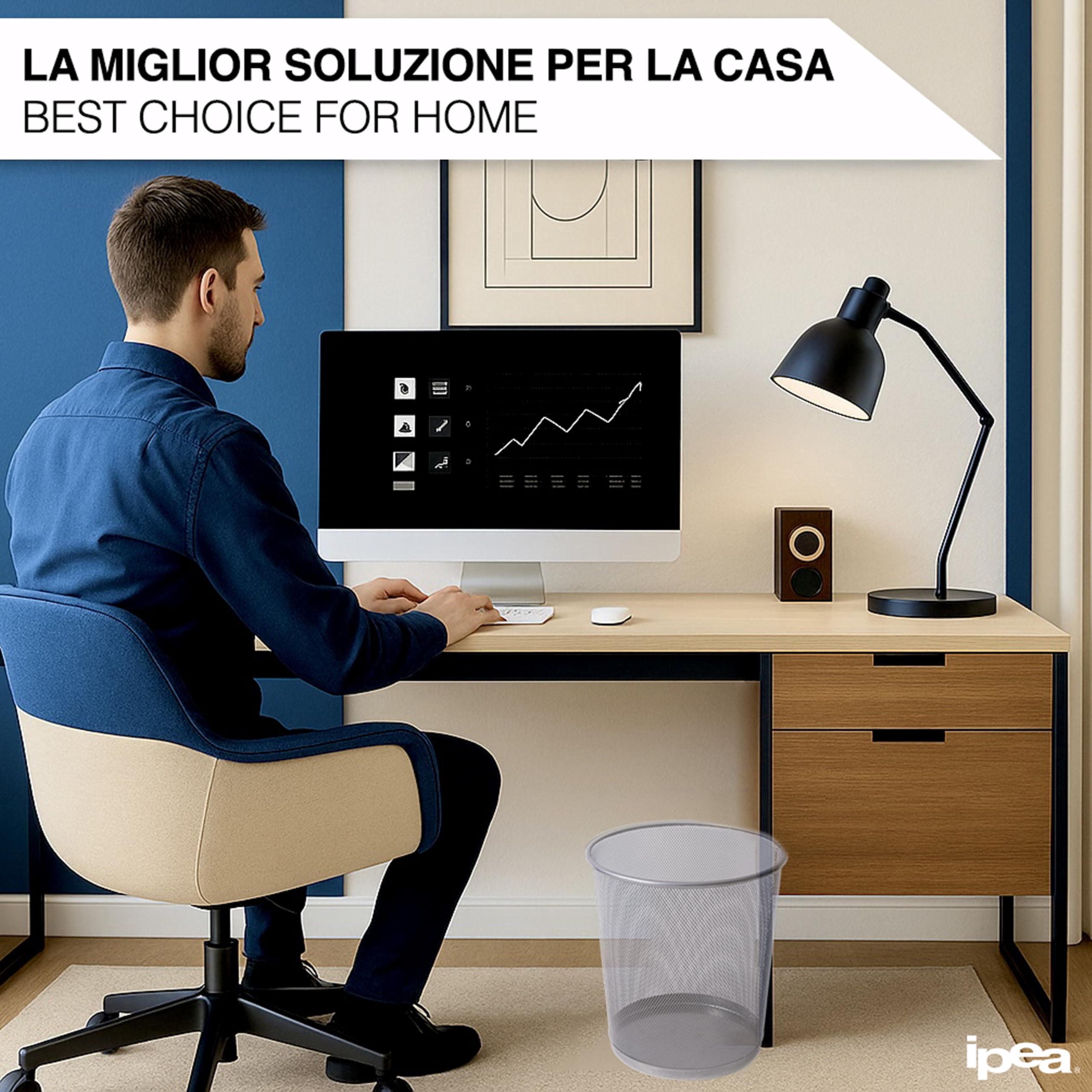 IPEA Cestino per la Carta in Rete Metallica - 26 x 23 cm - Cestino Getta Carta Riciclaggio per Ufficio, Casa, Camera, Scuola in Metallo - Cesto Spazzatura per Scrivania, Tavolo, Mobile