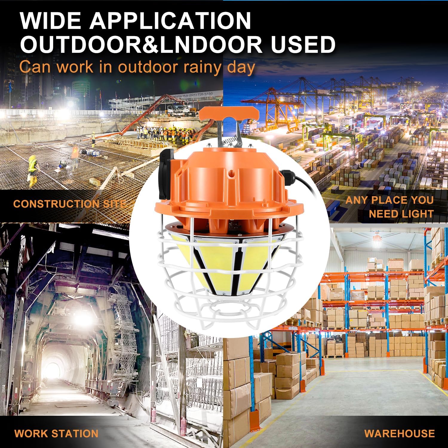 NS LED Temporary Work Light 250W Construction Lights 37500 Lumens, Linkable IP68 5000K Portable Hanging Jobsite Lighting with 16FT Cord for Indoor and Outdoor Area Lighting - Image 7