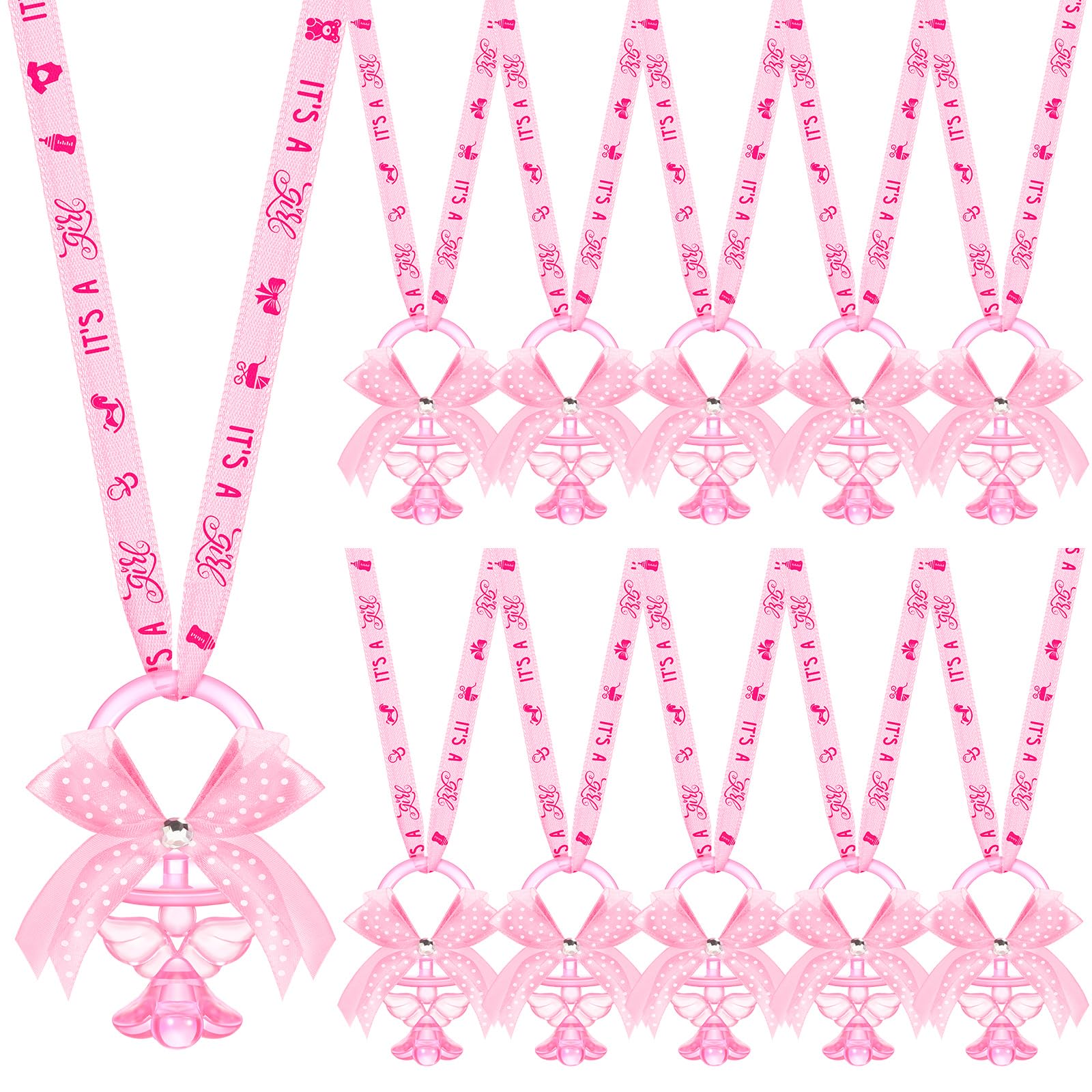 Tondiamo 60 Pcs Angel Baby Shower Pacifiers Necklace Acrylic Pacifiers Charm Gender Reveal Party Decorations for Guests Baby Shower Party Table Scatter Supplies(Pink)