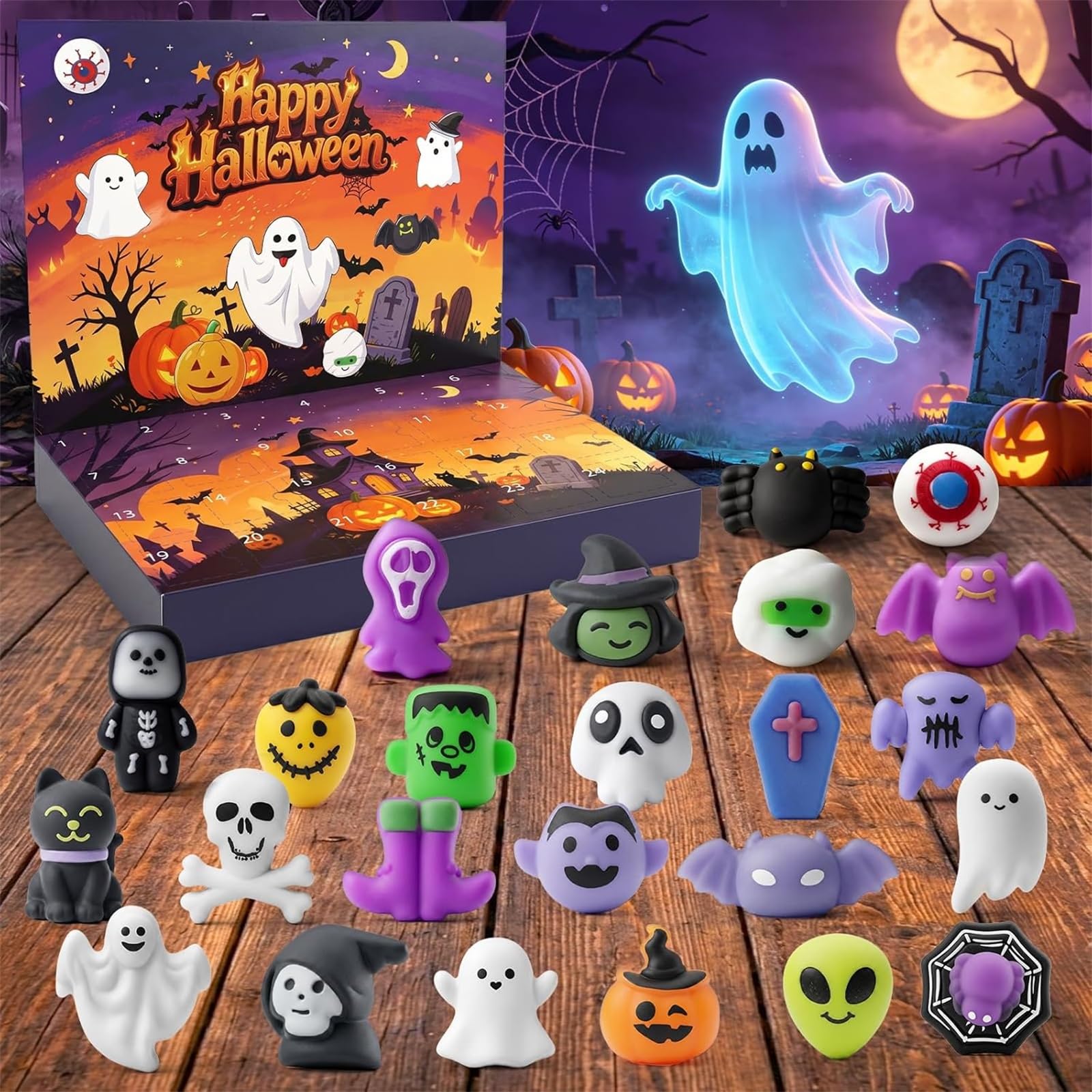 Halloween Advent Calendar 2026, for Kids Halloween Ornaments with 24 Pop Collectible Figures, Spooky Doll Figurines for Adults Boys Girls 24 Days Count Down Calendar，#A