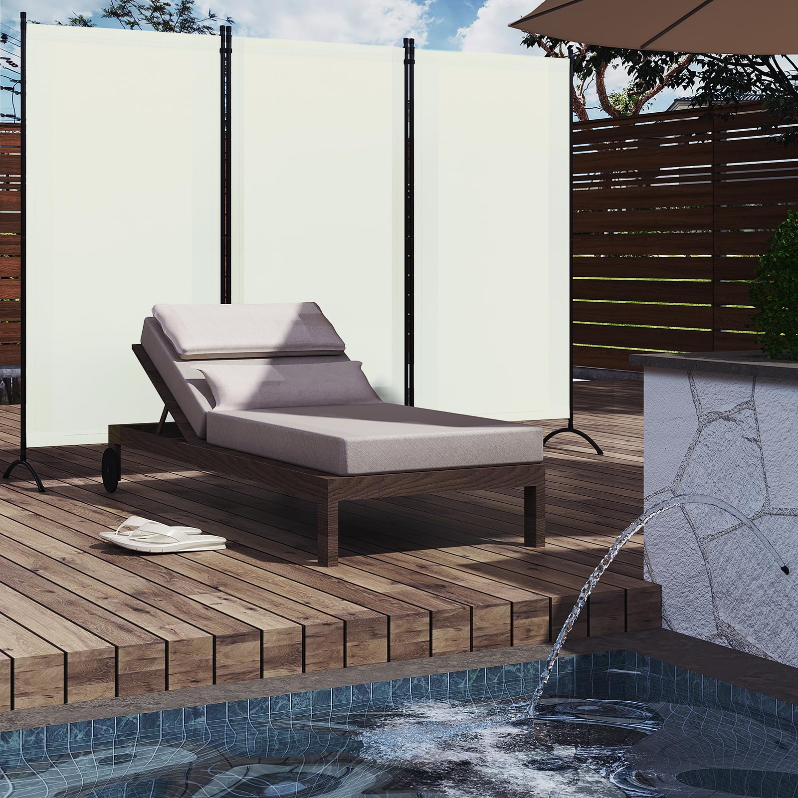 WOLTU Paravento, divisorio per Ambienti, Schermo per la Privacy, autoportante, Schermo in 3 Parti con Telaio in Metallo e Staffa per Ufficio, Balcone, Camera da Letto, Giardino, 255x182 cm, Crema
