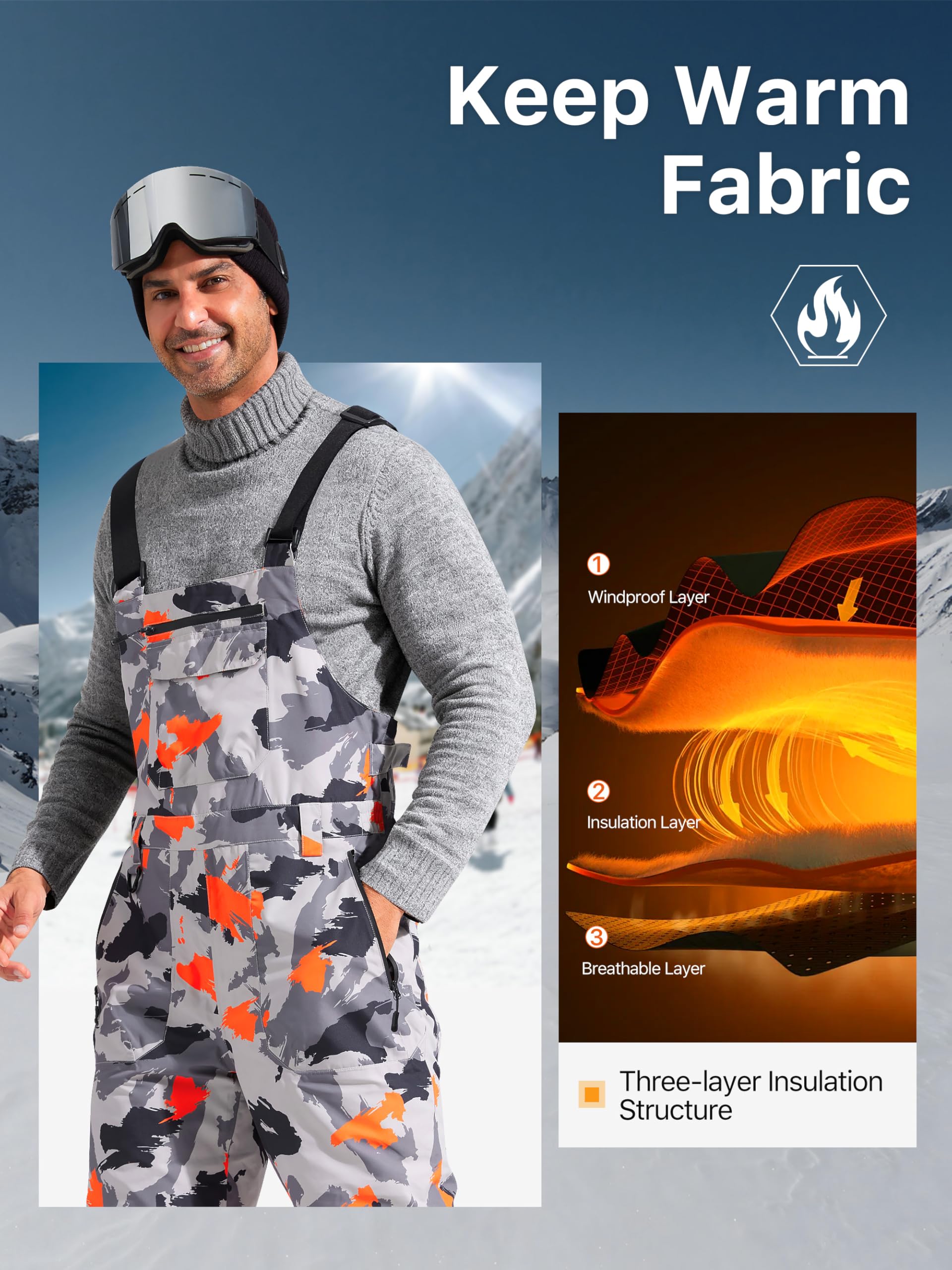 FREE SOLDIER Bavaglini da neve da uomo, pantaloni da sci Softshell, impermeabili, isolati, caldi, antivento, salopette da sci