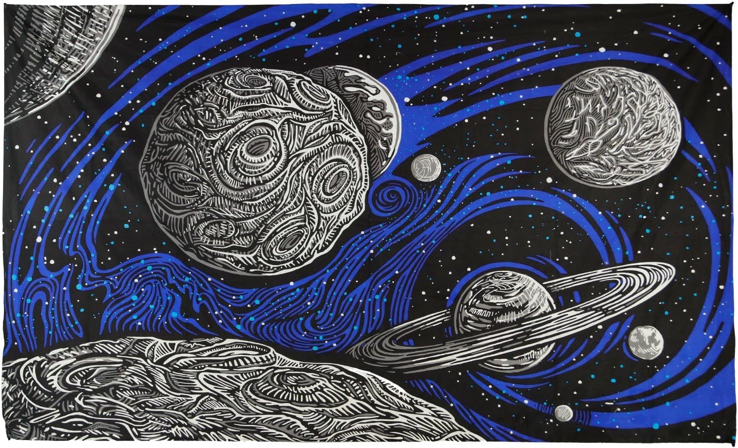 Sunshine Joy 3D Glow In The Dark Galactic Outer Space Planetary Psych Art Tapestry Wall Hanging Huge 60x90 Inches