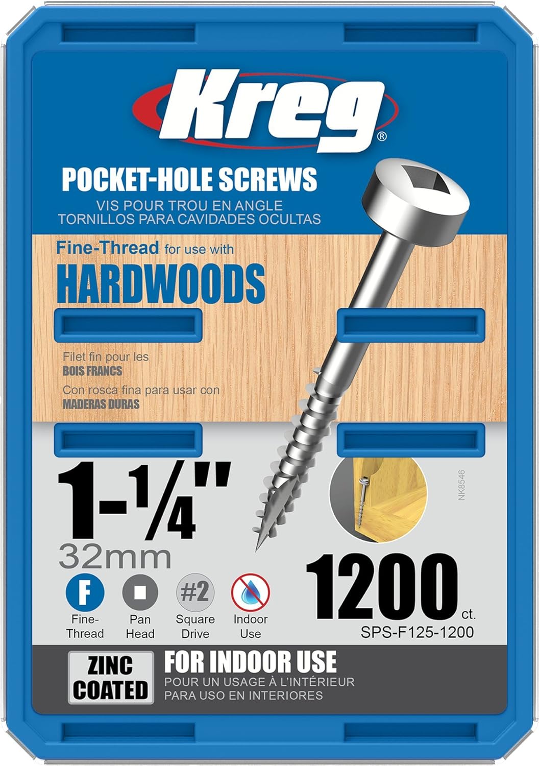 🔥 Crazy Deals KREG SPS-F125-1200 Pocket Screws, 1-1/4 #6 Fine-Thread,Pan-Head (1200 Count), zinc