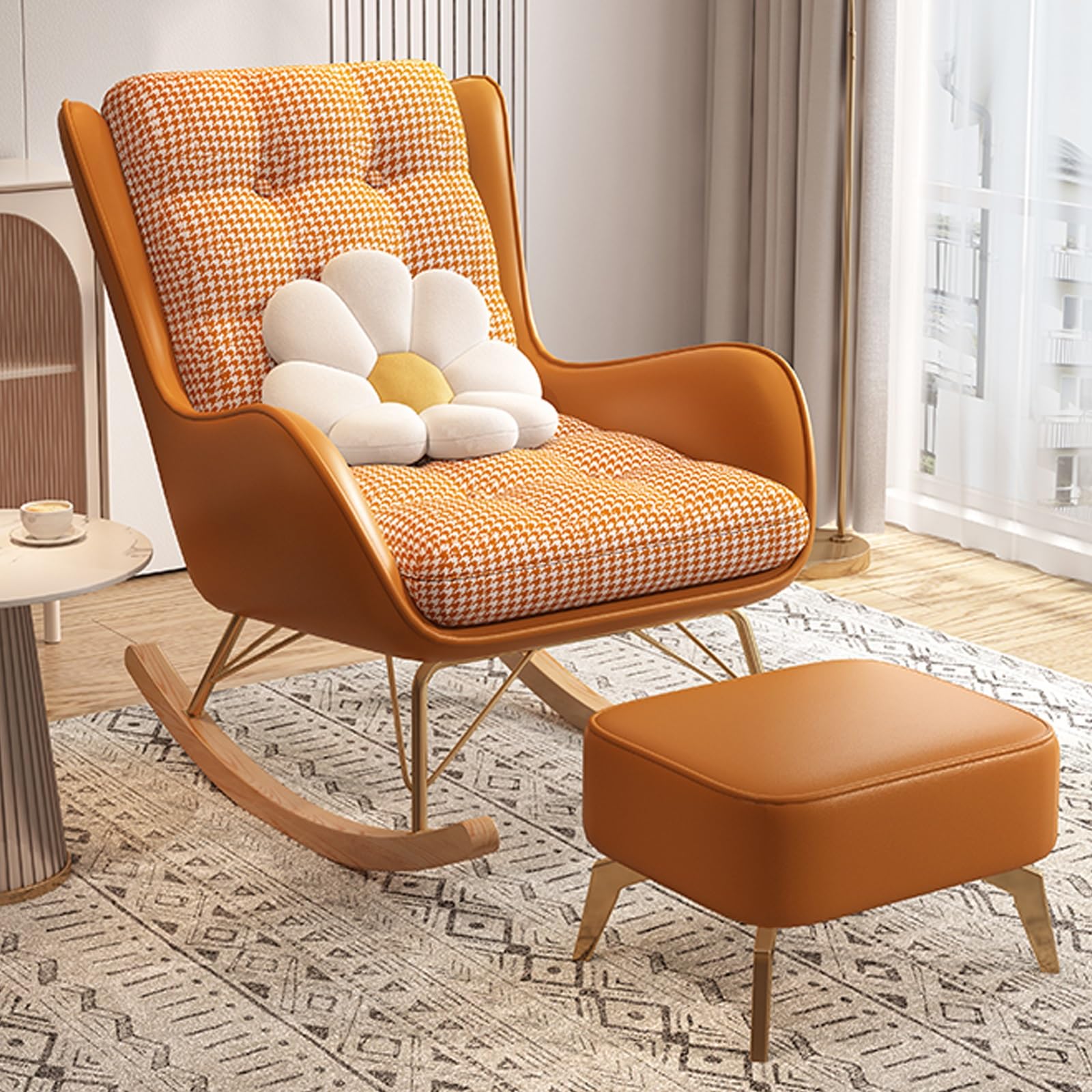 FLORIG Nursery with Ottoman,Technology Cloth Glider Rocker with Heightened Cushion, Accent Comfy Armchair Chair for Living Room