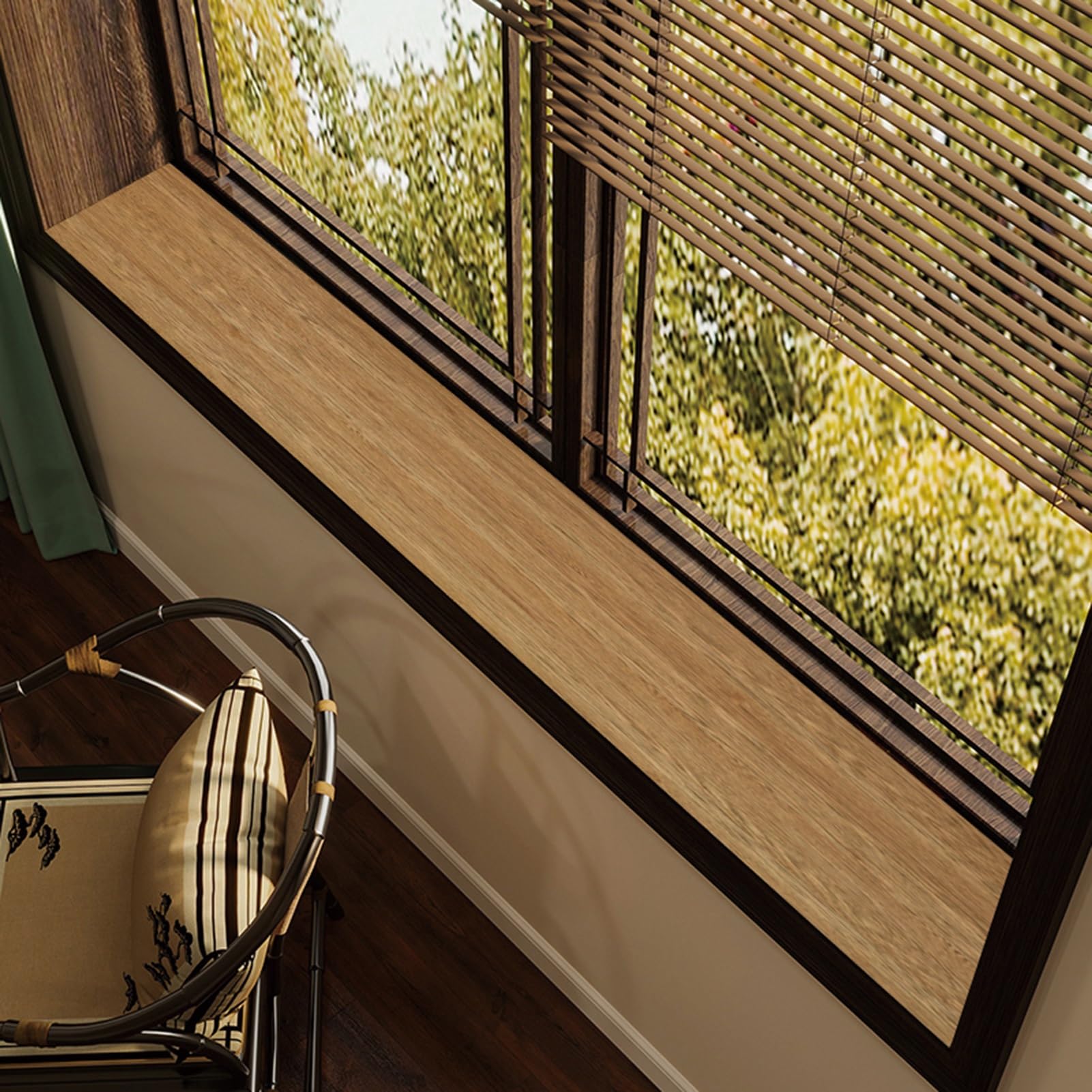 Wood Grain Window Sill Mat - Dustproof Waterproof Window Sill Cover Windowsill Protector for Dogs/Plants/Cats, PVC Narrow Bay Window Seat Cushion Pad DIY Cutting Non-Slip(I,80x15cm(31.5x5.9in))