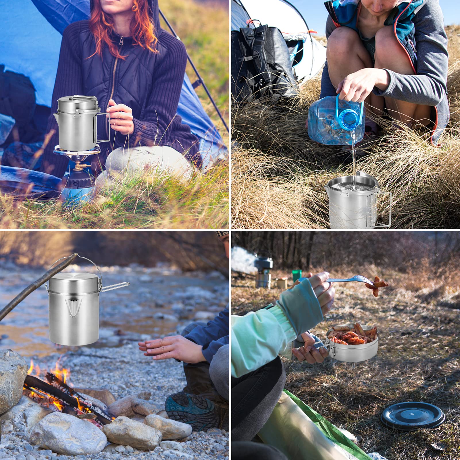 Lixada Taza de Agua de Acero Inoxidable con Asas Plegables y Tapa para Acampar Senderismo mochilero al Aire Libre