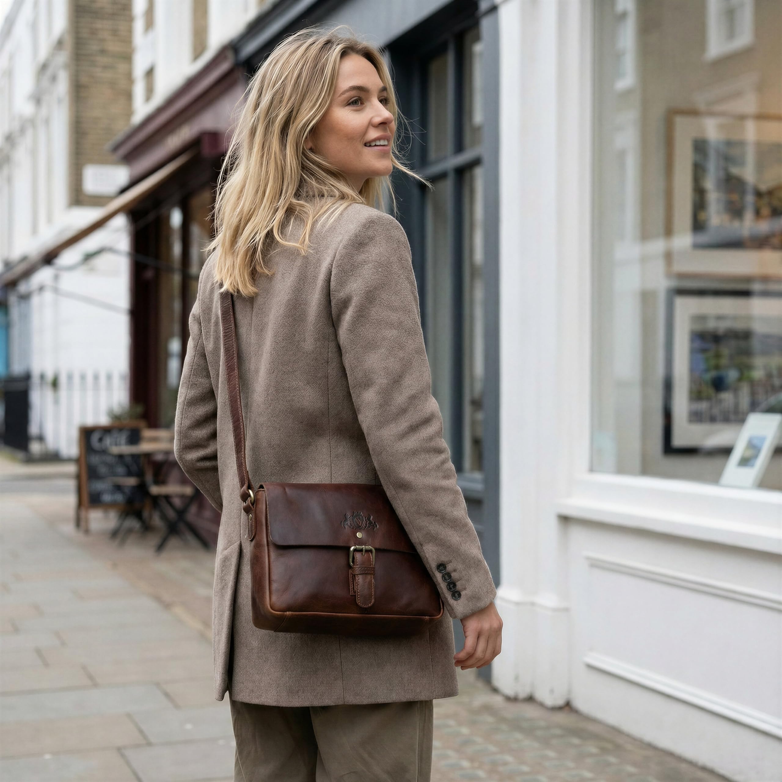 SID & VAIN kleine Messenger Bag echt Leder - Schultertasche Yale - Umhängetasche mit Schultergurt - Ledertasche Herren und Damen braun handgefertigt | Echtes Glattleder · Verstellbarer Schultergurt · Mehrere Fächer · RFID-Schutz · Alltagstauglich · Handge